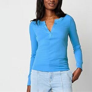 a.n.a Light‎ Blue Ribbed Long Sleeve Top Size L